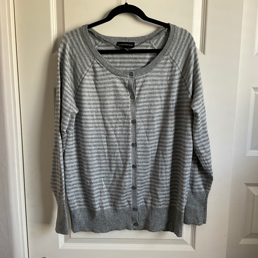 Lane Bryant Button‎ Front Cardigan - Silver Metallic - Size 18/20